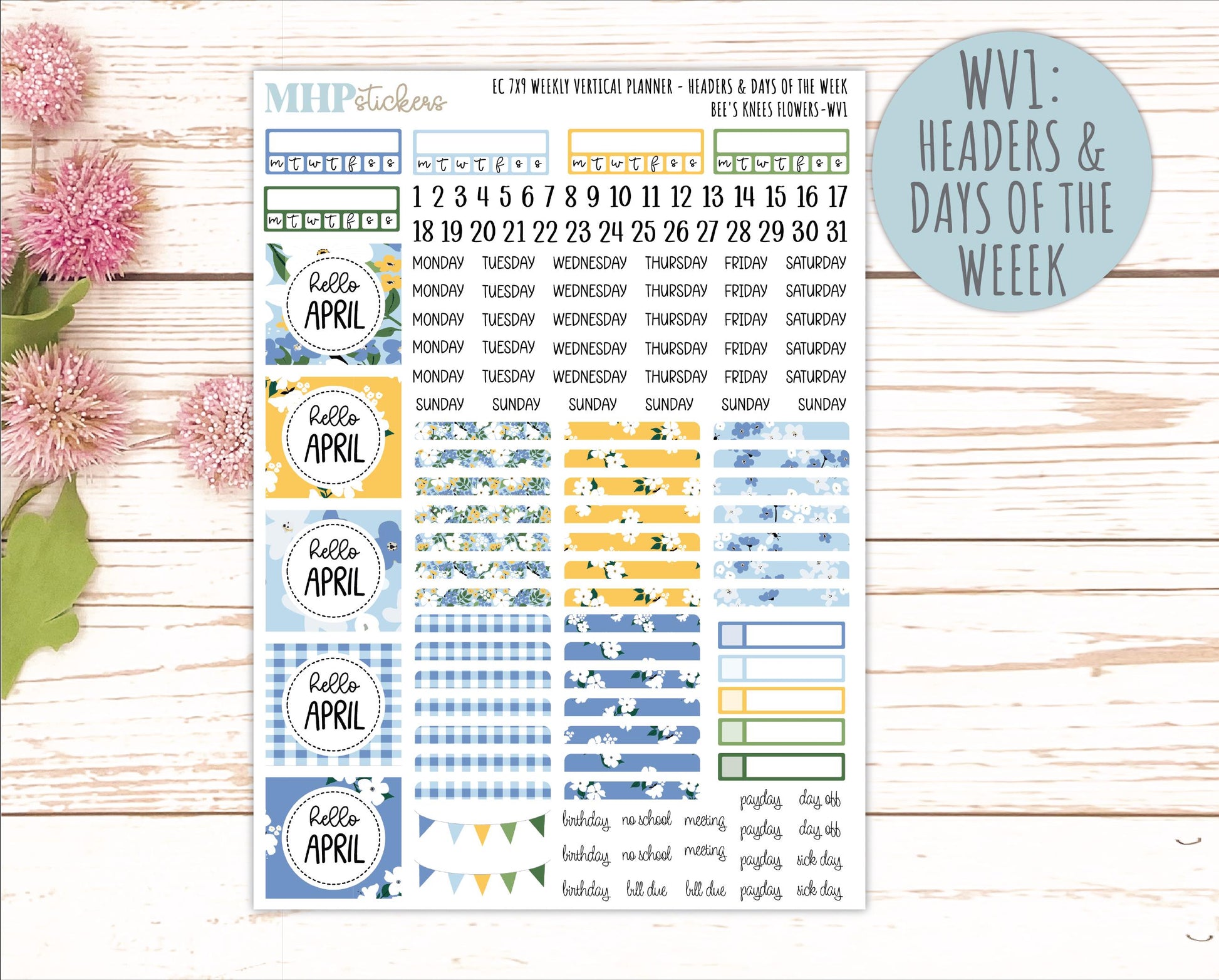 APRIL Weekly Vertical Kits for 7x9 Erin Condren Planners. 2026 Collection "Bee's Knees Flowers" || ECWV