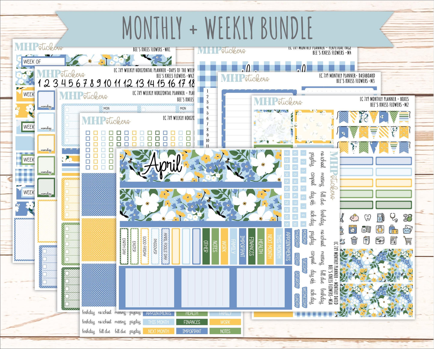 APRIL Weekly Horizontal Planning Kit for 7x9 Erin Condren Planners. 2026 Collection "Bee's Knees Flowers" || ECWH