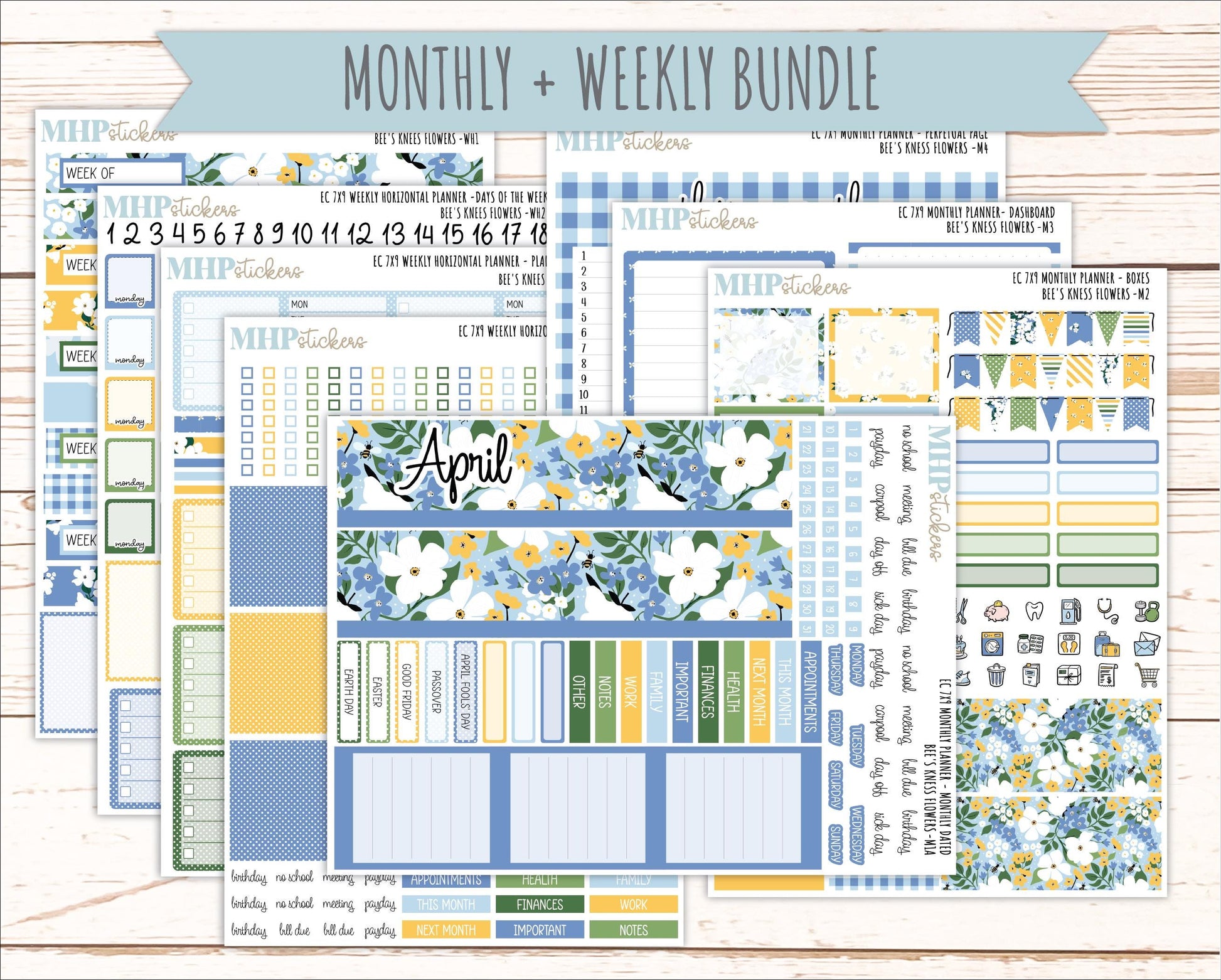 APRIL Weekly Horizontal Planning Kit for 7x9 Erin Condren Planners. 2026 Collection "Bee's Knees Flowers" || ECWH