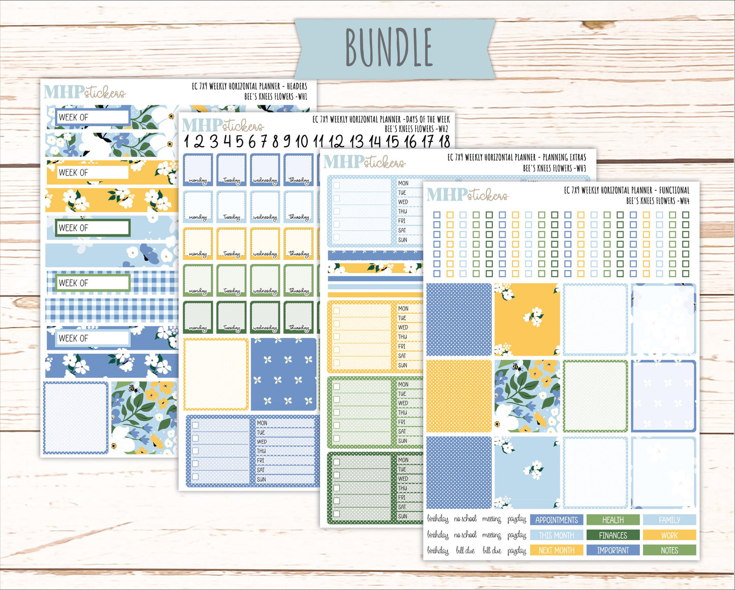 APRIL Weekly Horizontal Planning Kit for 7x9 Erin Condren Planners. 2026 Collection "Bee's Knees Flowers" || ECWH