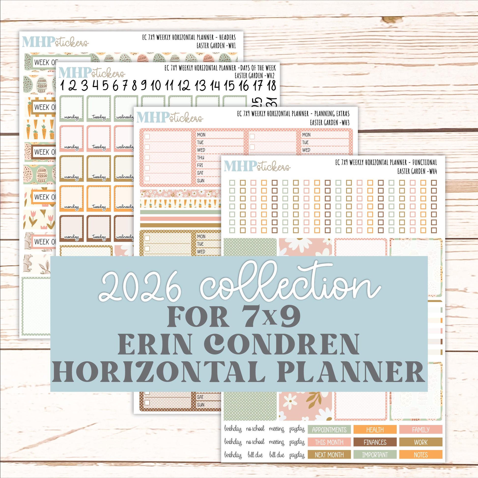 APRIL Weekly Horizontal Planning Kit for 7x9 Erin Condren Planners. 2026 Collection "Easter Garden" || ECWH
