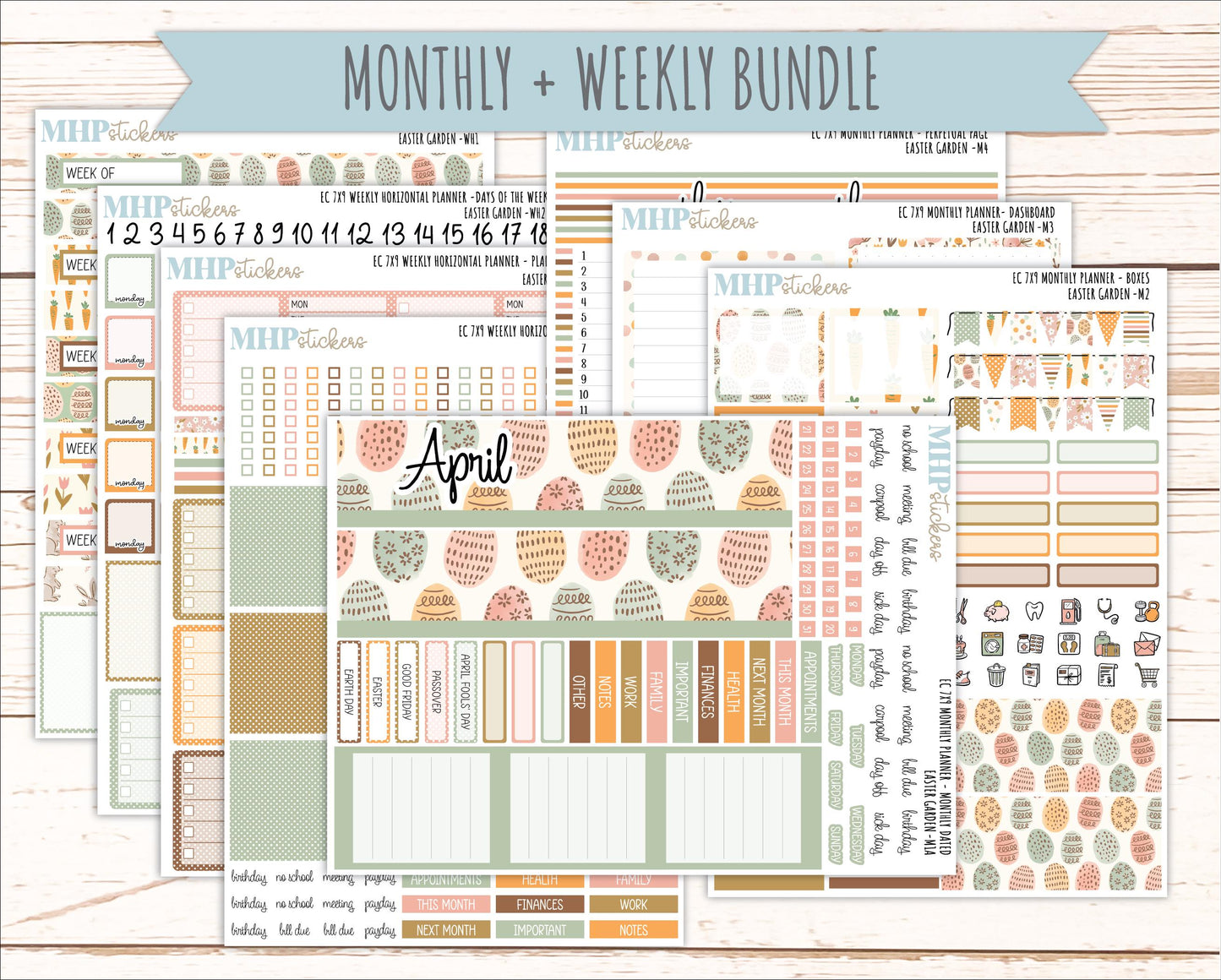 APRIL Weekly Horizontal Planning Kit for 7x9 Erin Condren Planners. 2026 Collection "Easter Garden" || ECWH