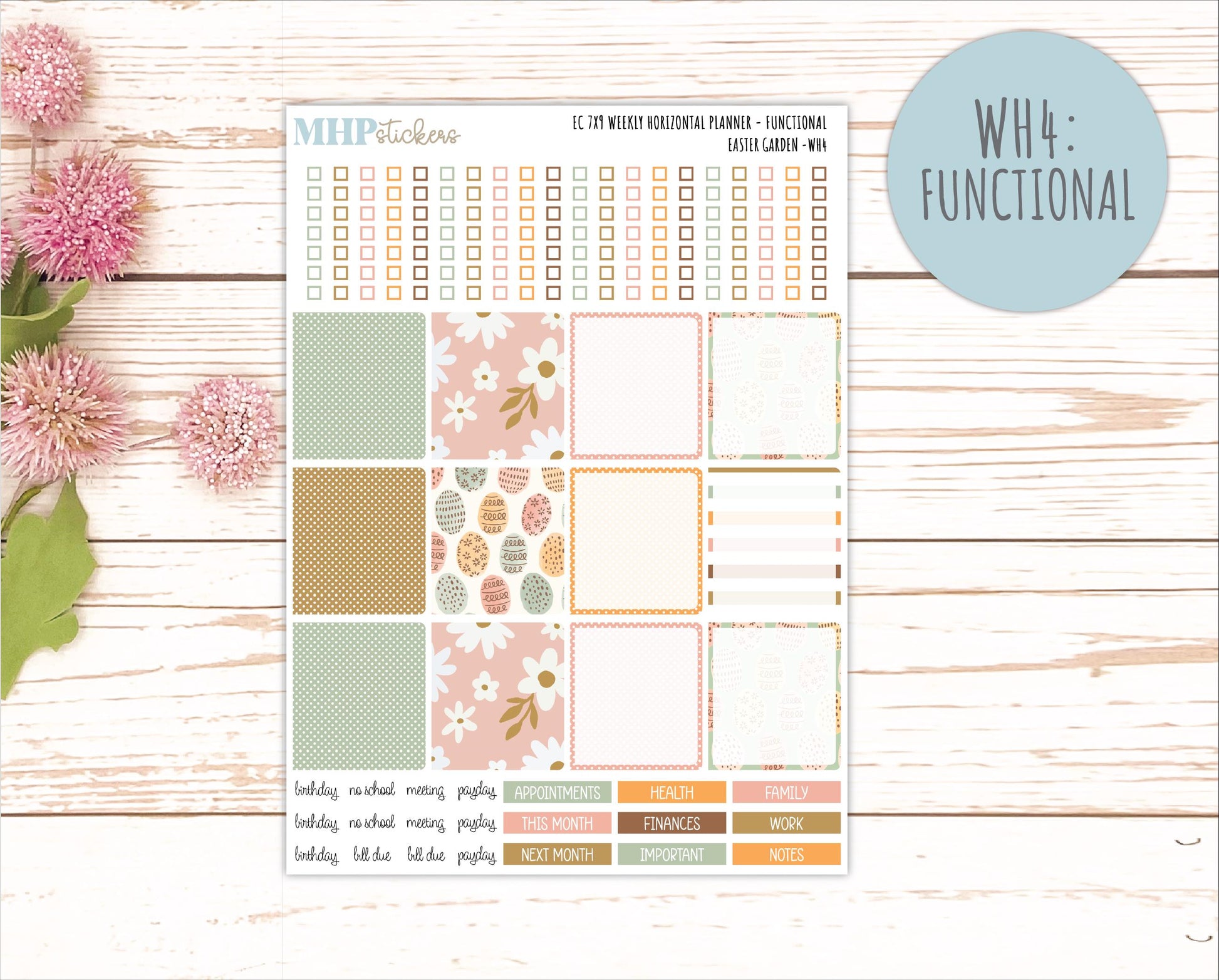 APRIL Weekly Horizontal Planning Kit for 7x9 Erin Condren Planners. 2026 Collection "Easter Garden" || ECWH