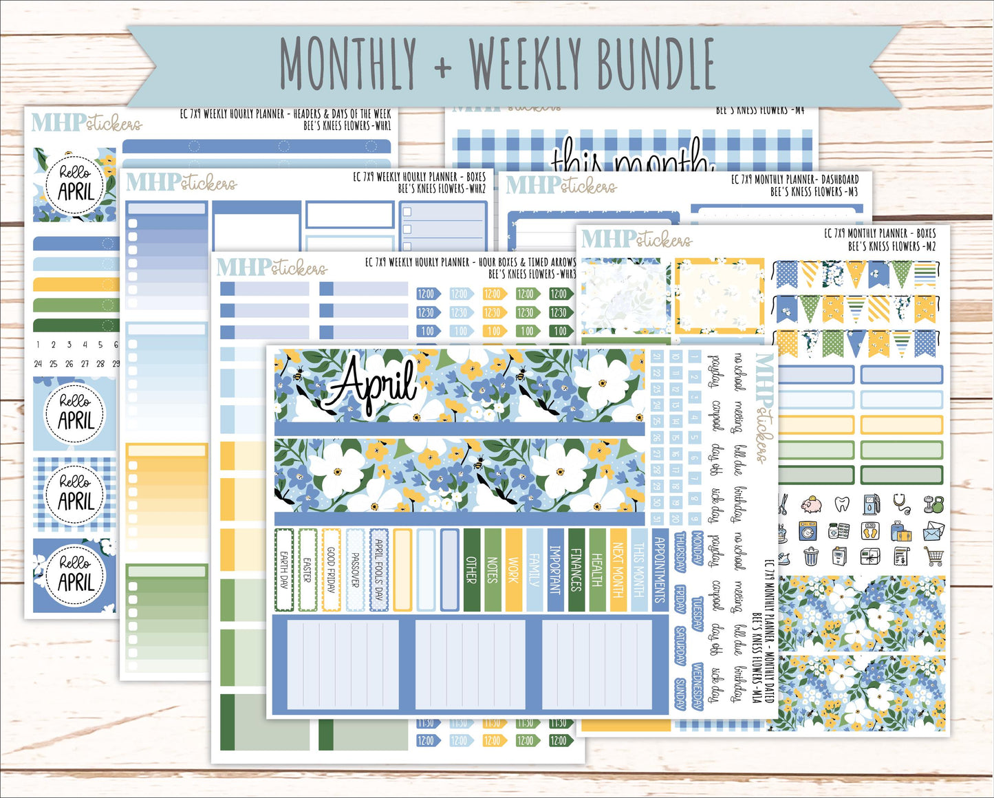 APRIL Weekly Hourly Planning Kits for 7x9 Erin Condren Planners. 2026 Collection "Bee's Knees Flowers" || ECWHR