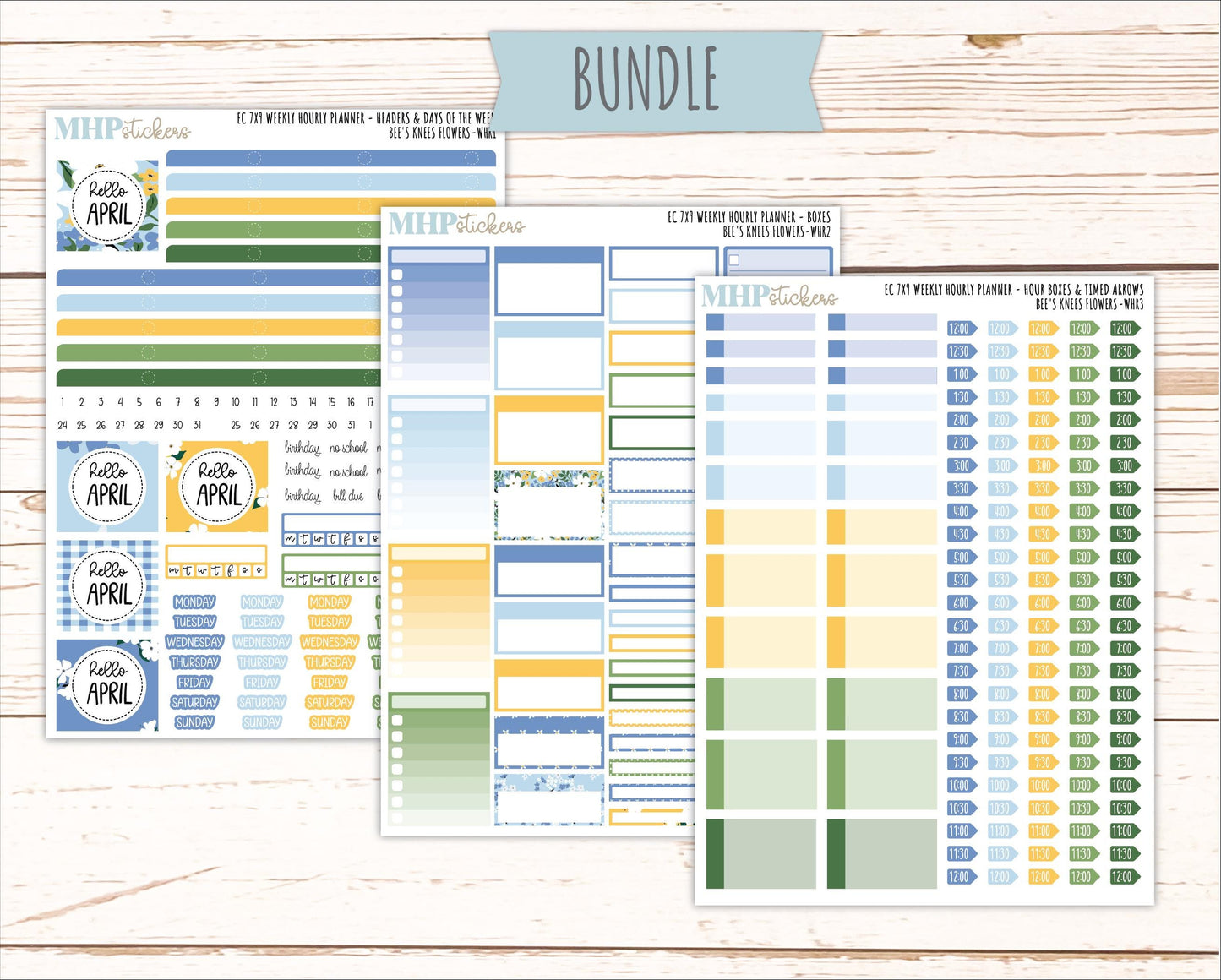 APRIL Weekly Hourly Planning Kits for 7x9 Erin Condren Planners. 2026 Collection "Bee's Knees Flowers" || ECWHR