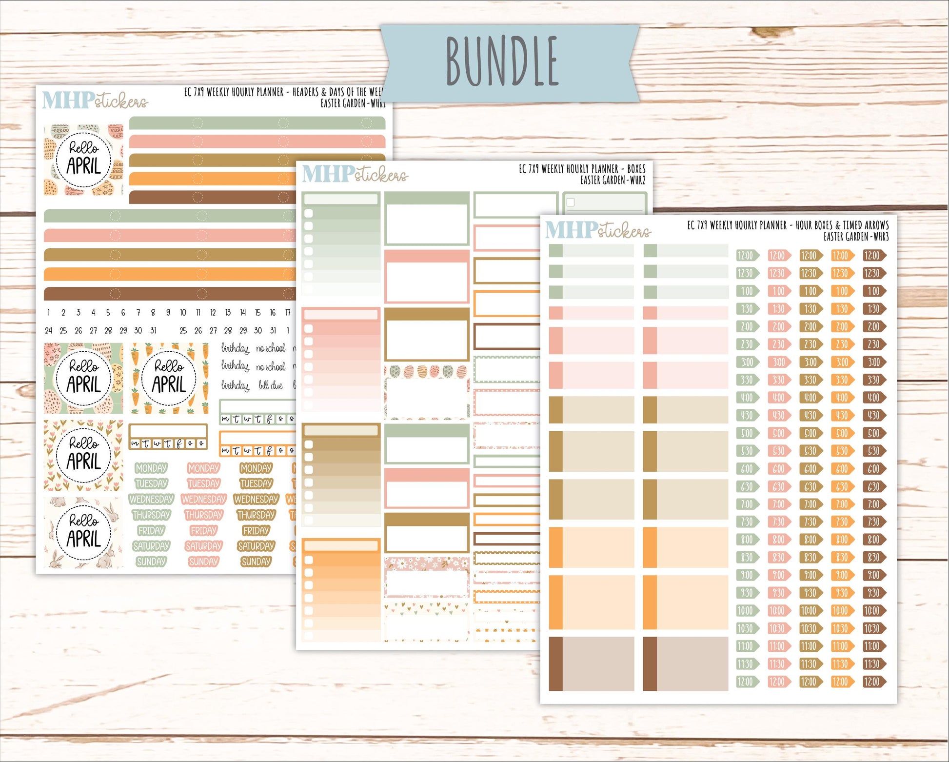 APRIL Weekly Hourly Planning Kits for 7x9 Erin Condren Planners. 2026 Collection "Easter Garden" || ECWHR