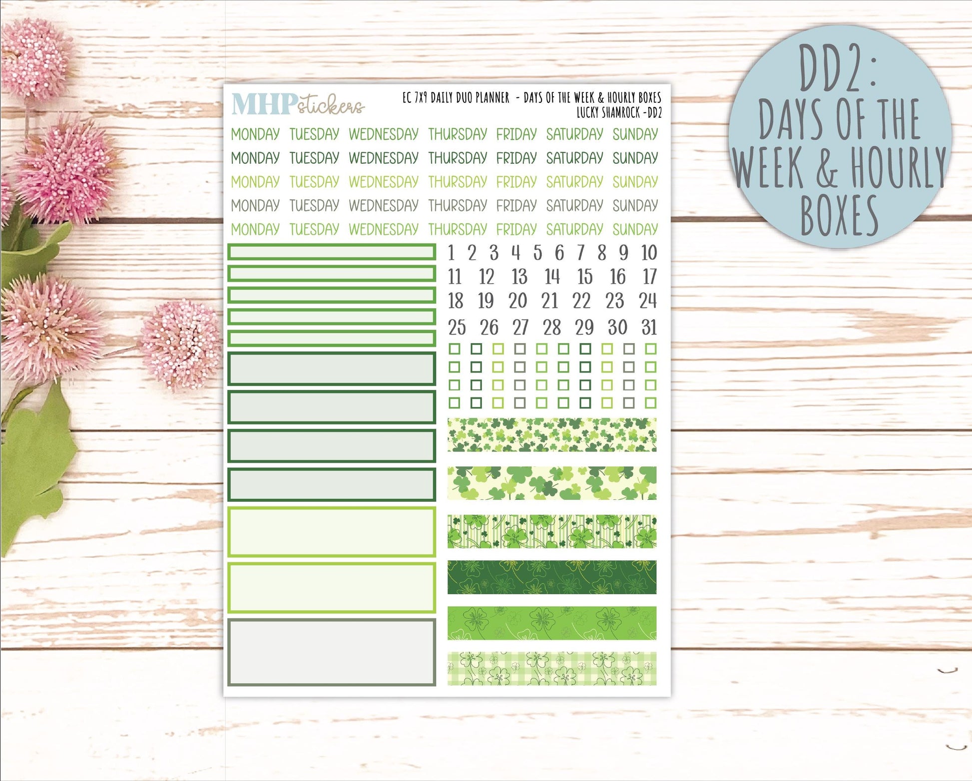 MARCH Daily Duo Sticker Kit for 7x9 Erin Condren Planners. 2026 Collection "Lucky Shamrock" || ECDD
