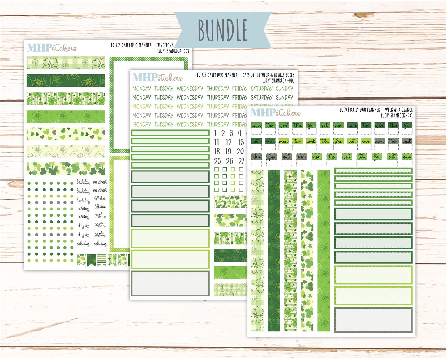 MARCH Daily Duo Sticker Kit for 7x9 Erin Condren Planners. 2026 Collection "Lucky Shamrock" || ECDD