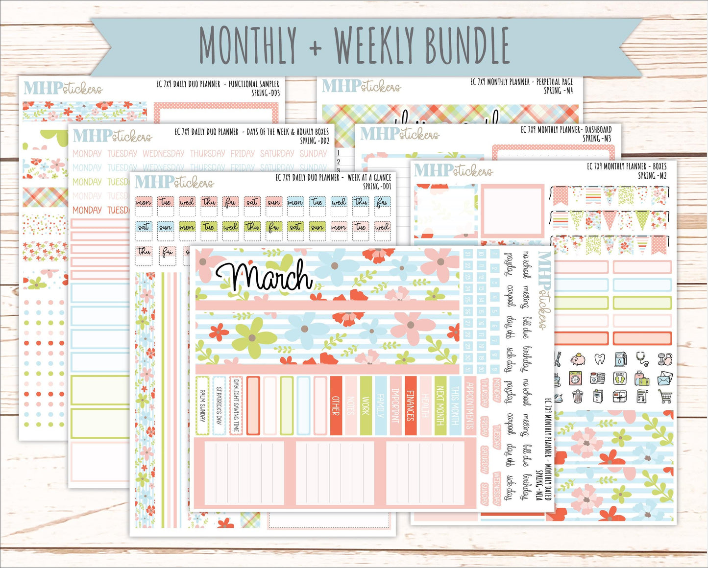 MARCH Daily Duo Sticker Kit for 7x9 Erin Condren Planners. 2026 Collection "Spring" || ECDD