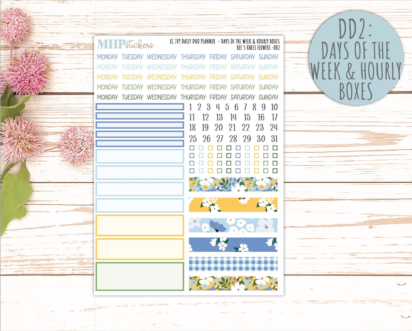 APRIL Daily Duo Sticker Kit for 7x9 Erin Condren Planners. 2026 Collection "Bee's Knees Flowers" || ECDD