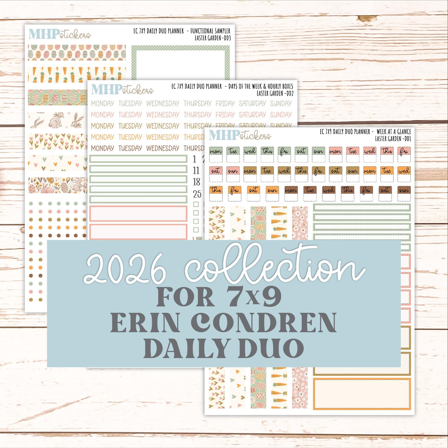 APRIL Daily Duo Sticker Kit for 7x9 Erin Condren Planners. 2026 Collection "Easter Garden" || ECDD