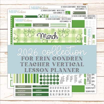 MARCH Stickers for EC Teacher Lesson Planner - Vertical Layout.. 2026 Collection "Lucky Shamrock" || ECT