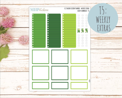 MARCH Stickers for EC Teacher Lesson Planner - Vertical Layout.. 2026 Collection "Lucky Shamrock" || ECT