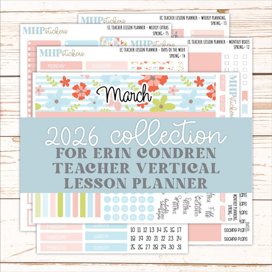 MARCH Stickers for EC Teacher Lesson Planner - Vertical Layout. 2026 Collection "Spring" || ECT