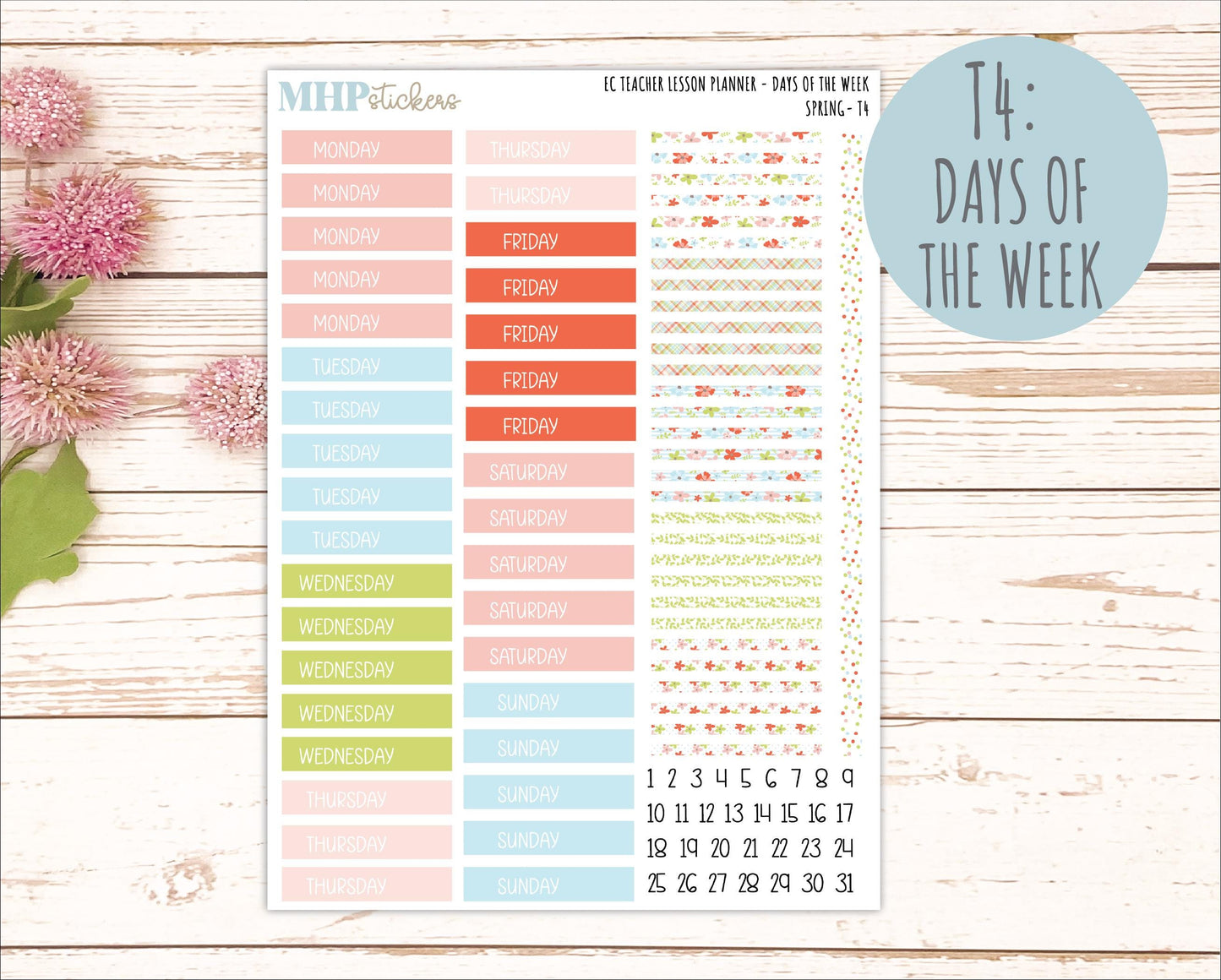 MARCH Stickers for EC Teacher Lesson Planner - Vertical Layout. 2026 Collection "Spring" || ECT