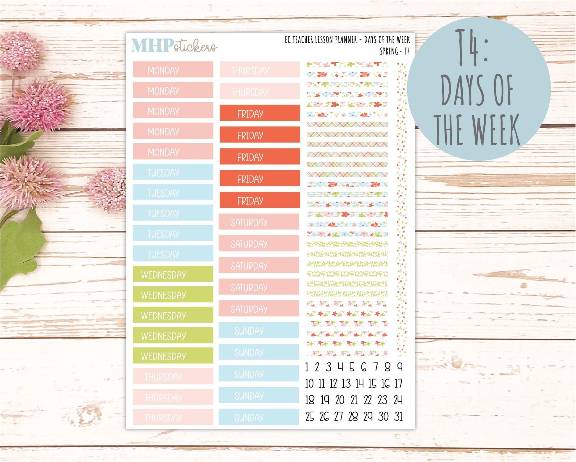 MARCH Stickers for EC Teacher Lesson Planner - Vertical Layout. 2026 Collection "Spring" || ECT