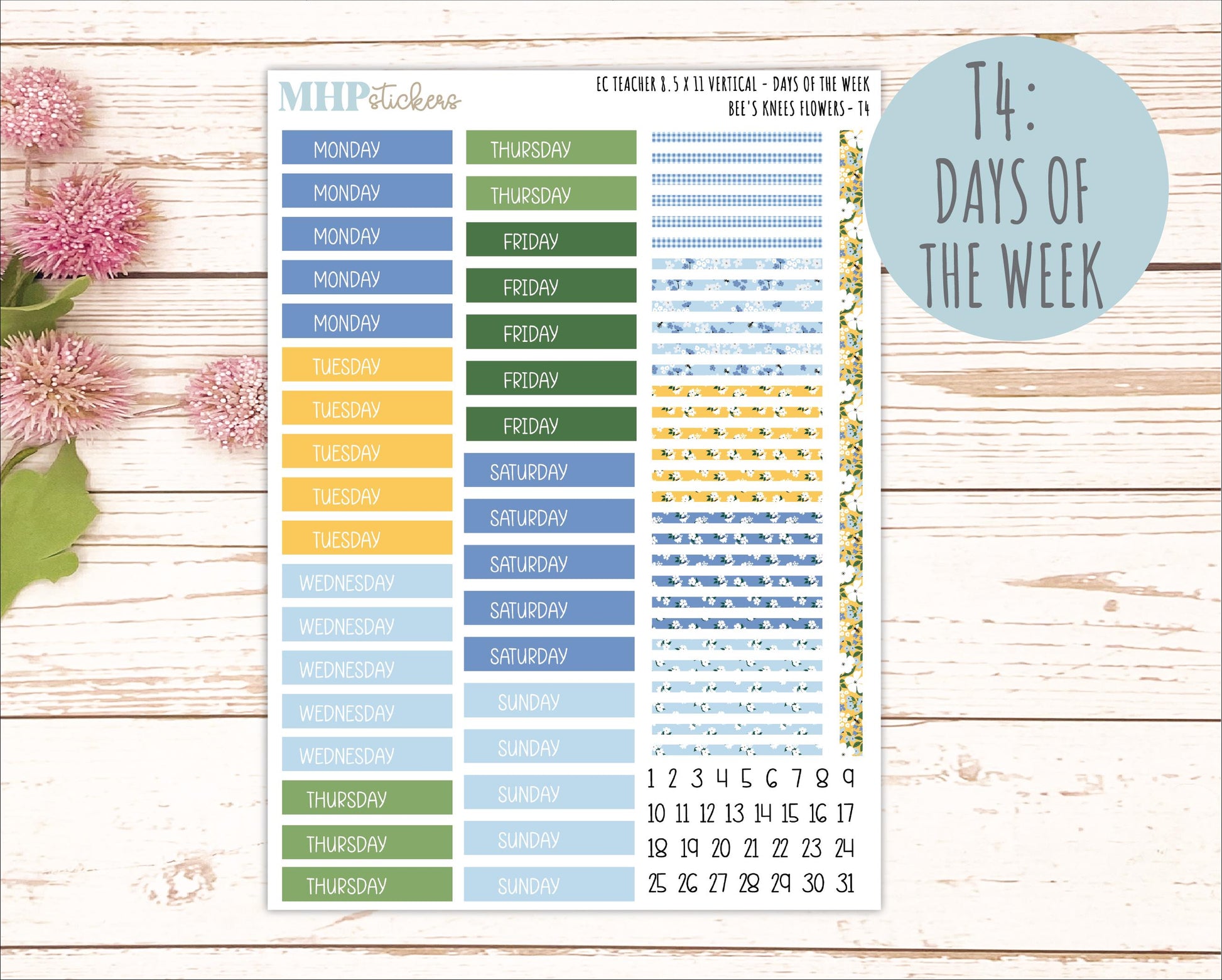 APRIL Stickers for EC Teacher Lesson Planner - Vertical Layout. 2026 Collection "Bee's Knees Flowers" || ECT