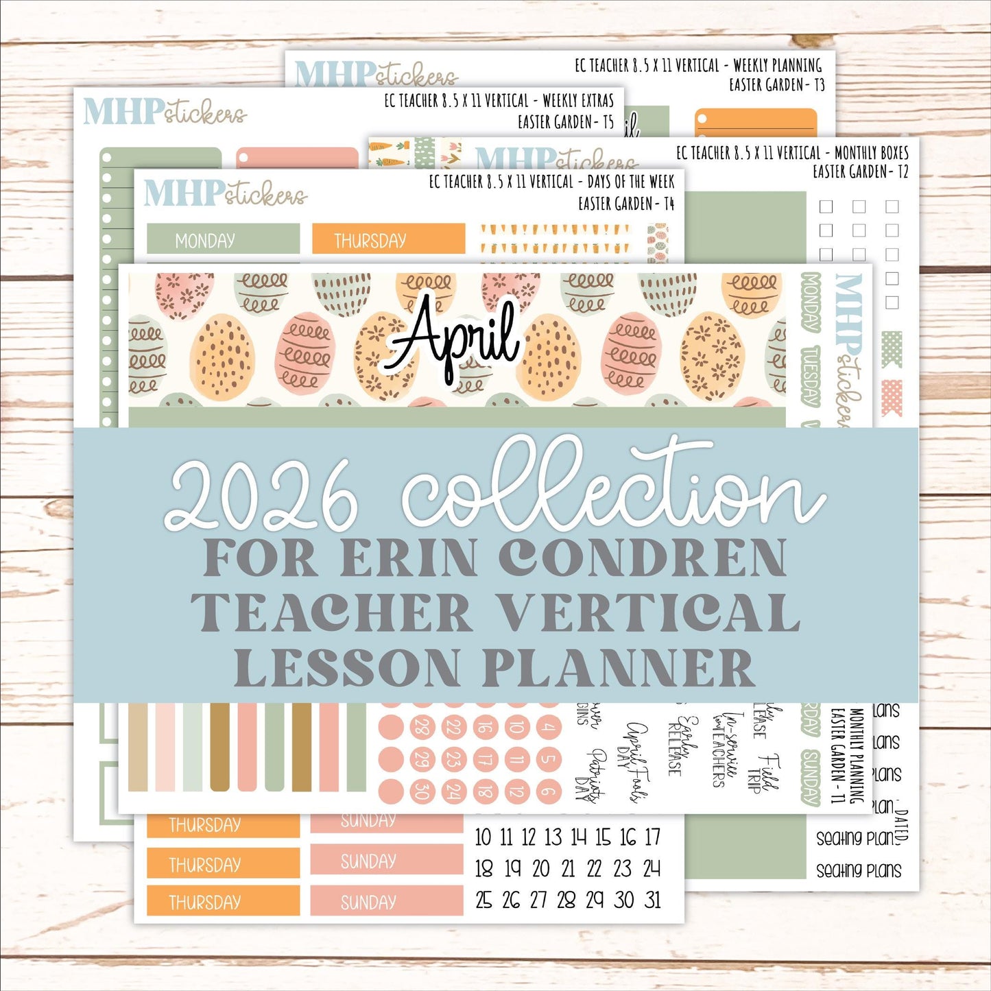 APRIL Stickers for EC Teacher Lesson Planner - Vertical Layout. 2026 Collection "Easter Garden" || ECT