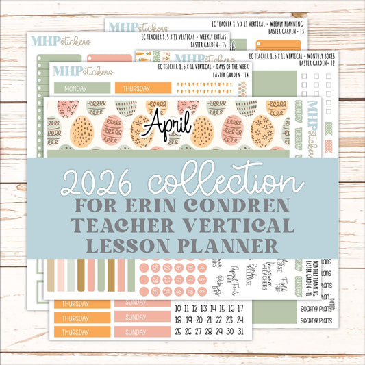 APRIL Stickers for EC Teacher Lesson Planner - Vertical Layout. 2026 Collection "Easter Garden" || ECT