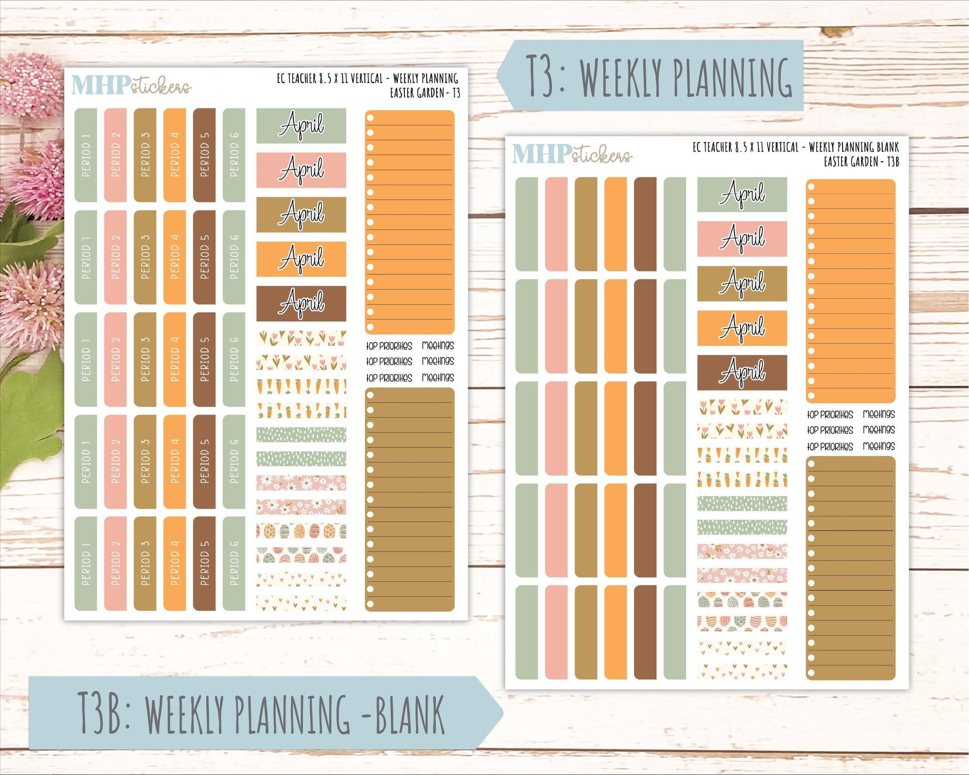 APRIL Stickers for EC Teacher Lesson Planner - Vertical Layout. 2026 Collection "Easter Garden" || ECT