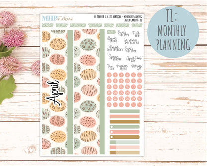 APRIL Stickers for EC Teacher Lesson Planner - Vertical Layout. 2026 Collection "Easter Garden" || ECT