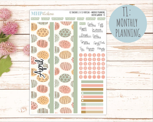 APRIL Stickers for EC Teacher Lesson Planner - Vertical Layout. 2026 Collection "Easter Garden" || ECT