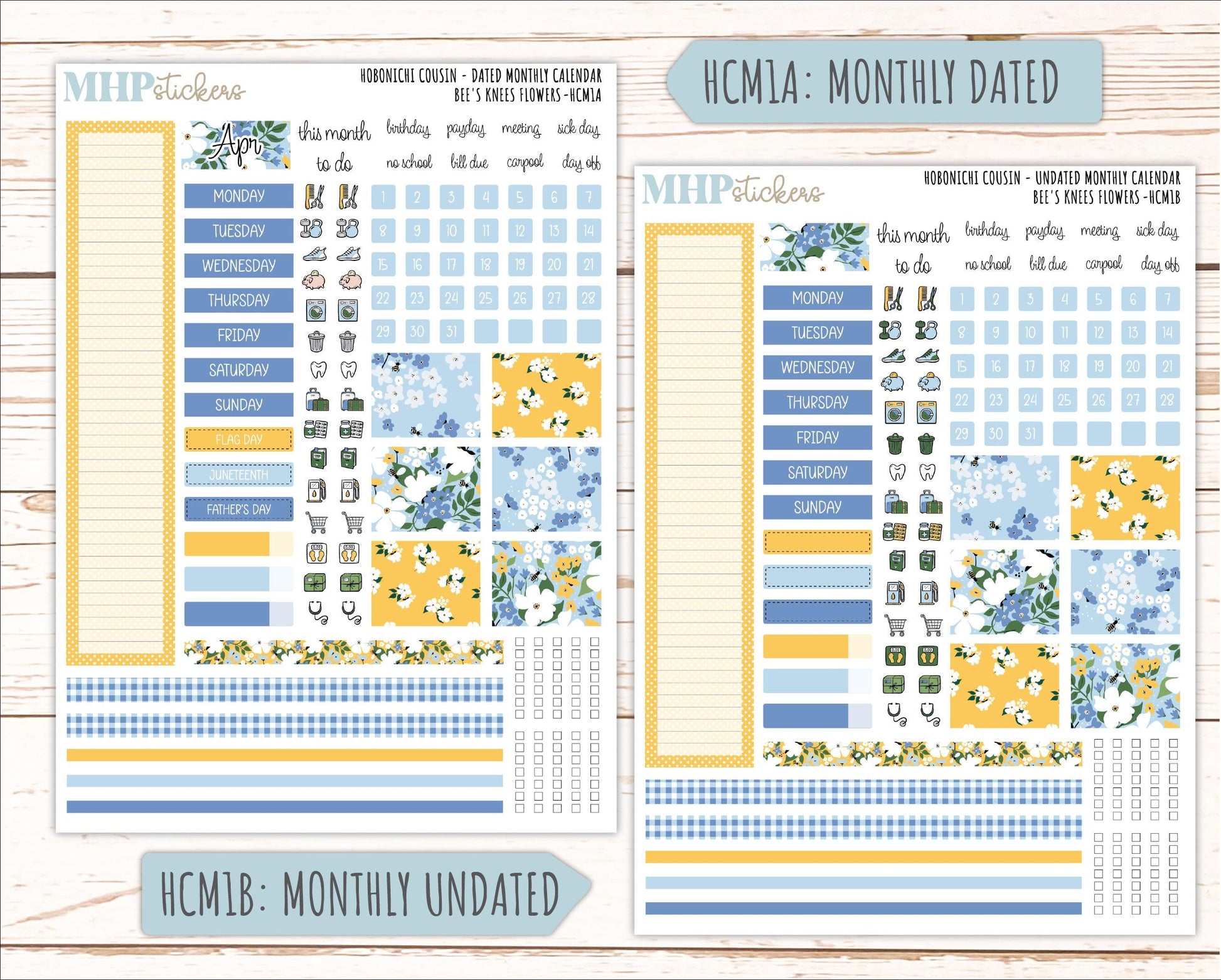 APRIL 2026 Stickers for Hobonichi Cousin. A5 Planners "Bee's Knees Flowers" || HC