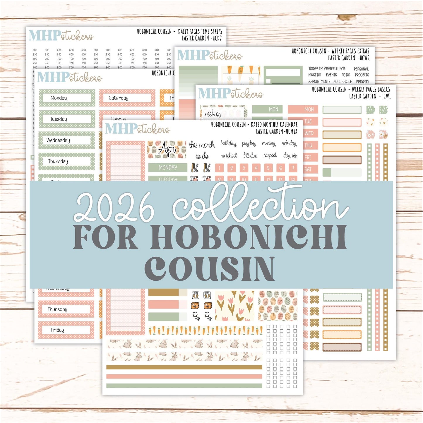APRIL 2026 Stickers for Hobonichi Cousin. A5 Planners "Easter Garden" || HC
