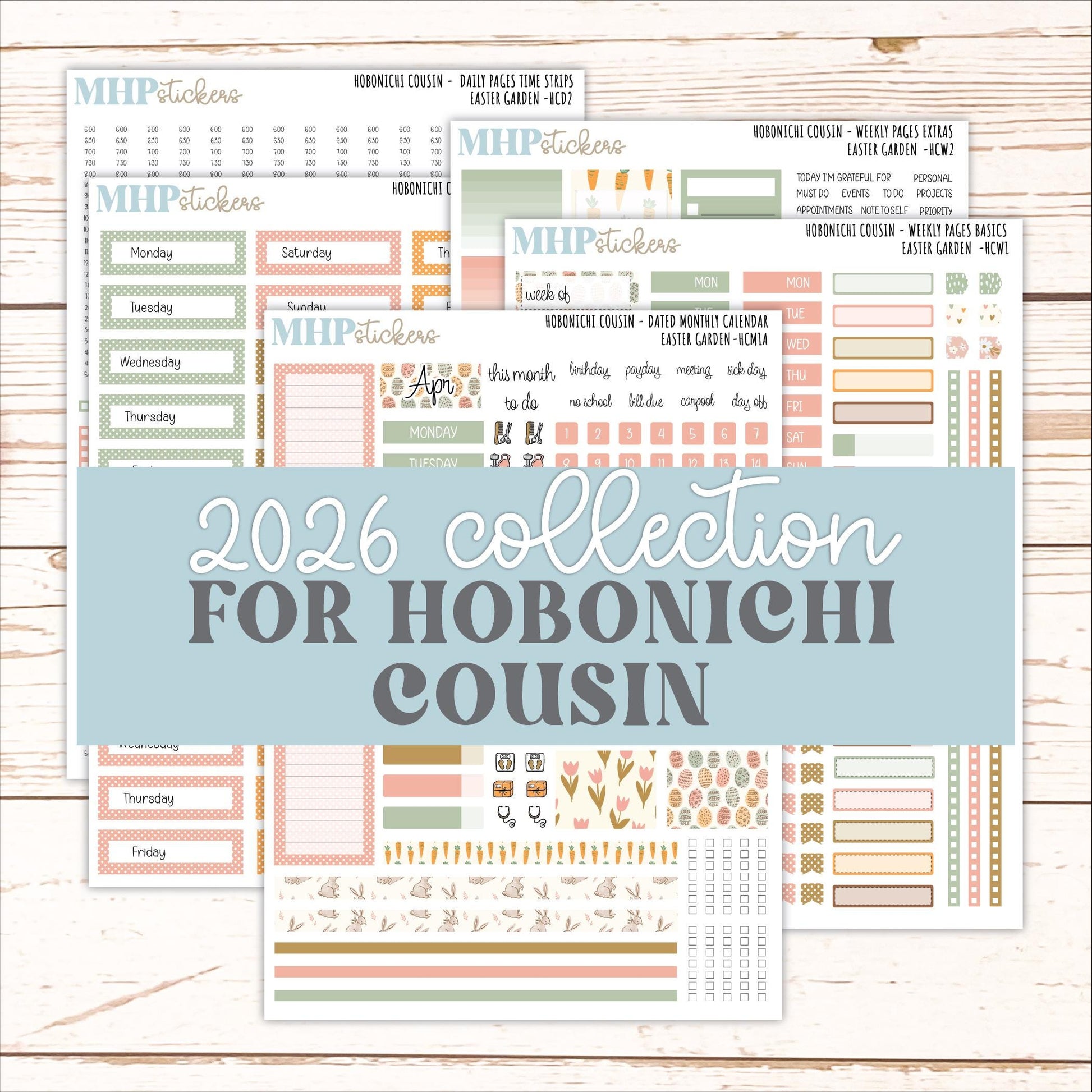APRIL 2026 Stickers for Hobonichi Cousin. A5 Planners "Easter Garden" || HC