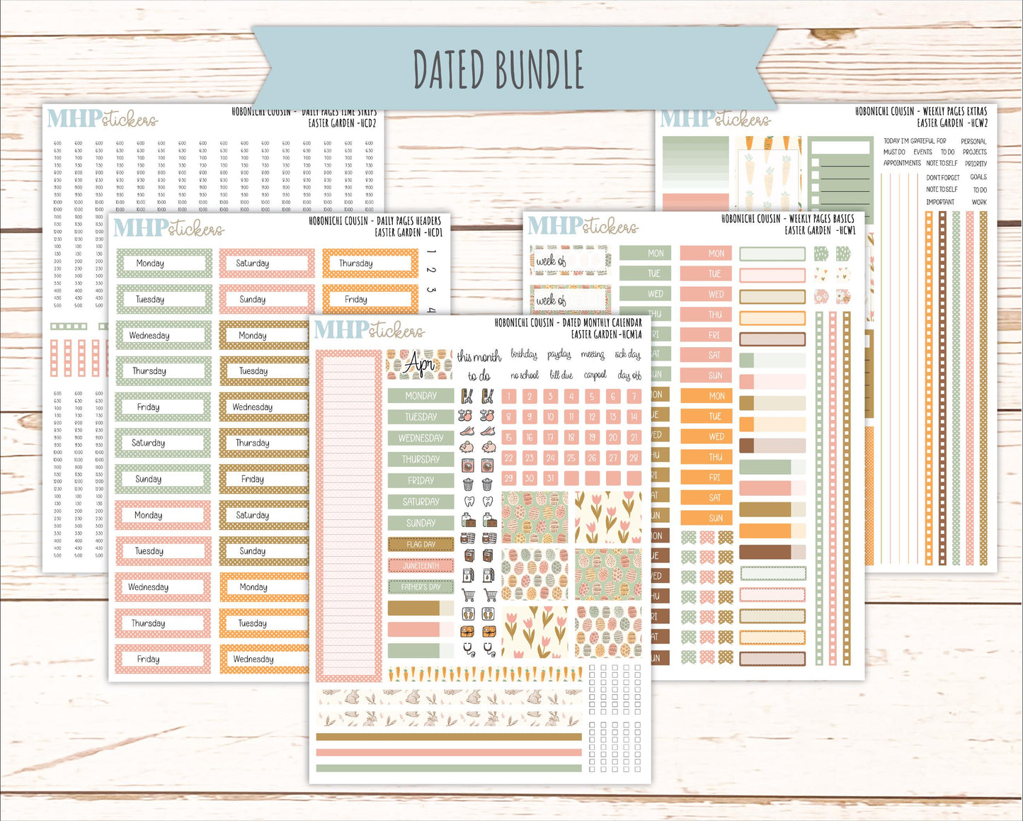APRIL 2026 Stickers for Hobonichi Cousin. A5 Planners "Easter Garden" || HC