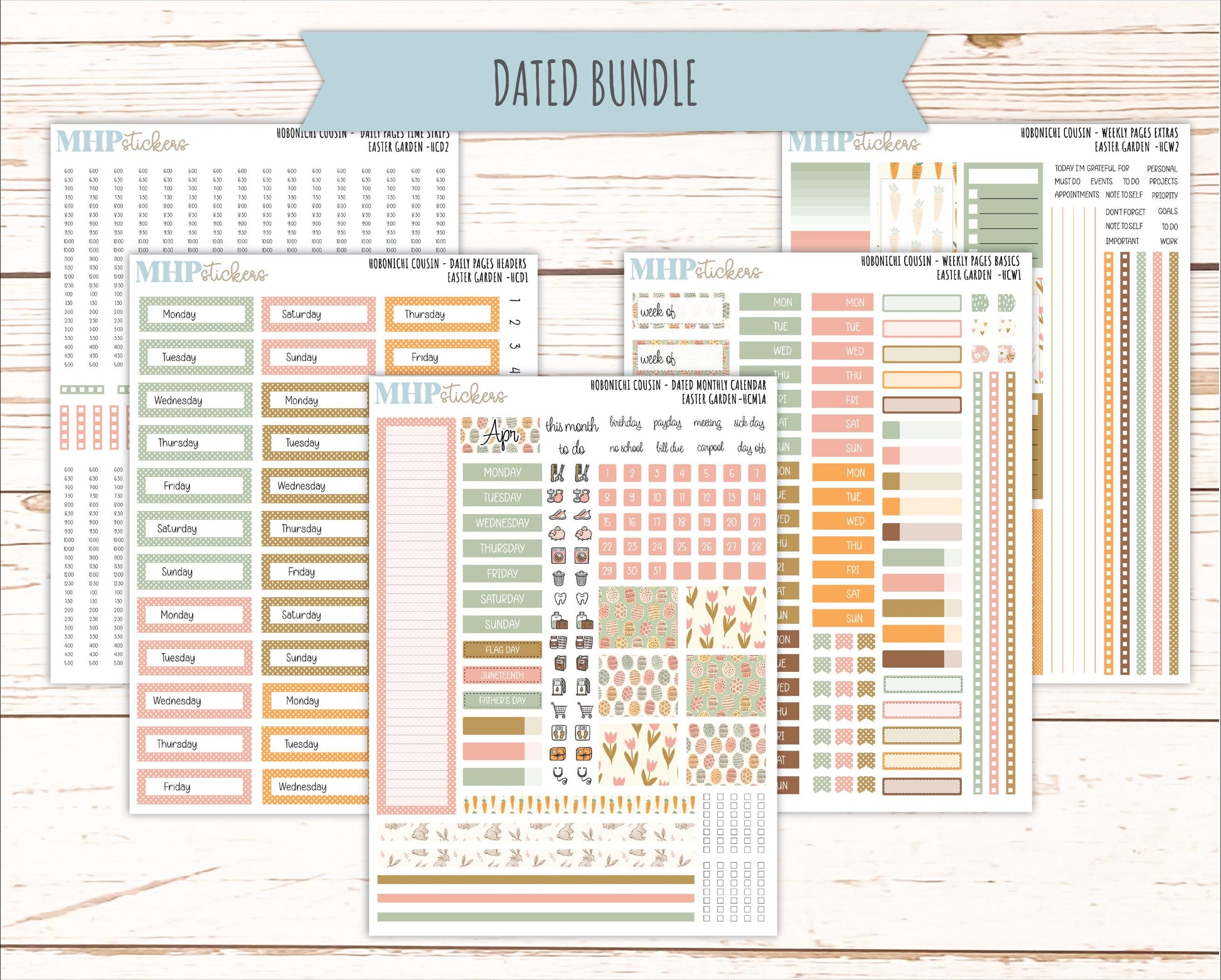 APRIL 2026 Stickers for Hobonichi Cousin. A5 Planners "Easter Garden" || HC