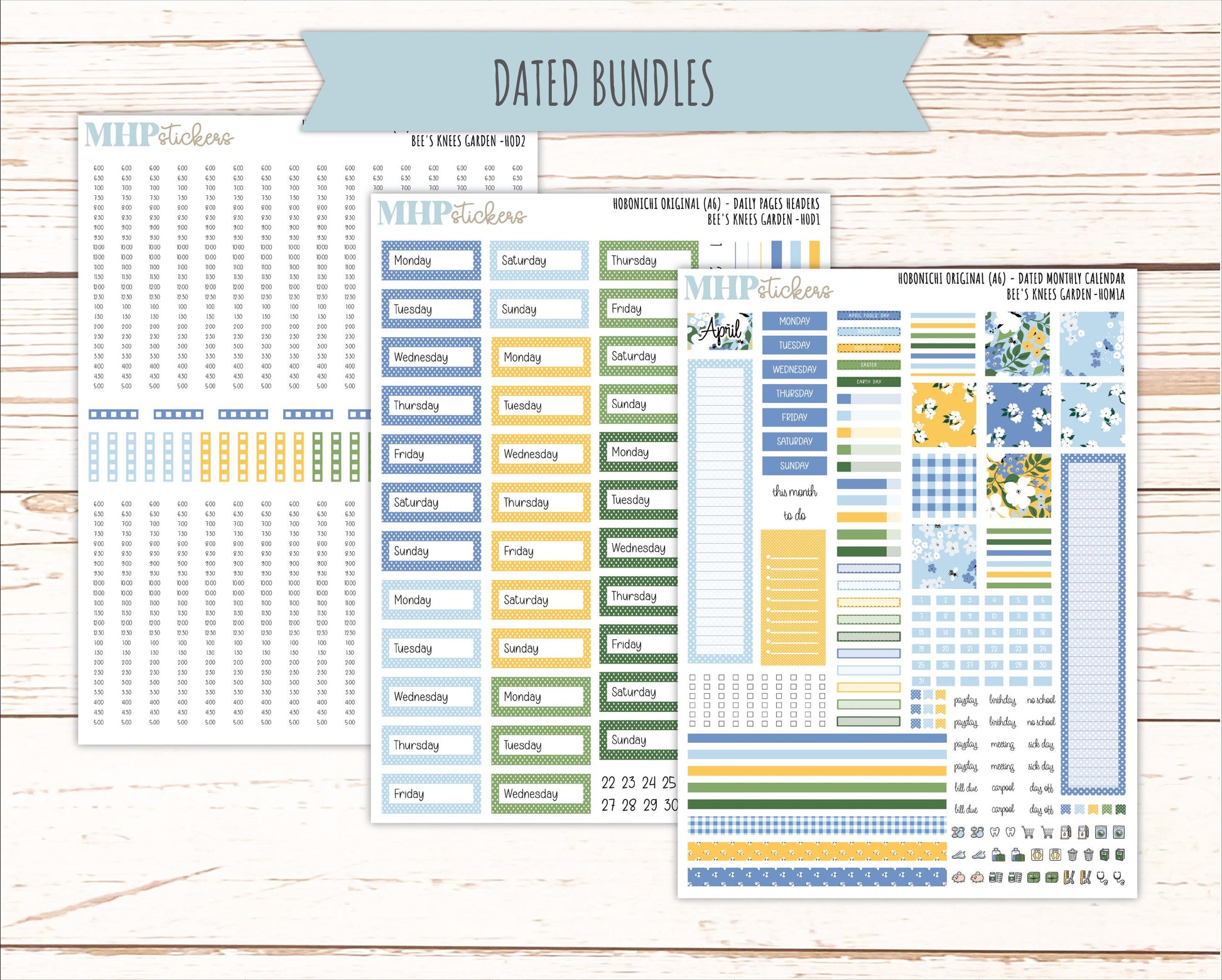 APRIL 2026 Stickers for Hobonichi Techo Original. A6 Planners "Bee's Knees Flowers" || HO