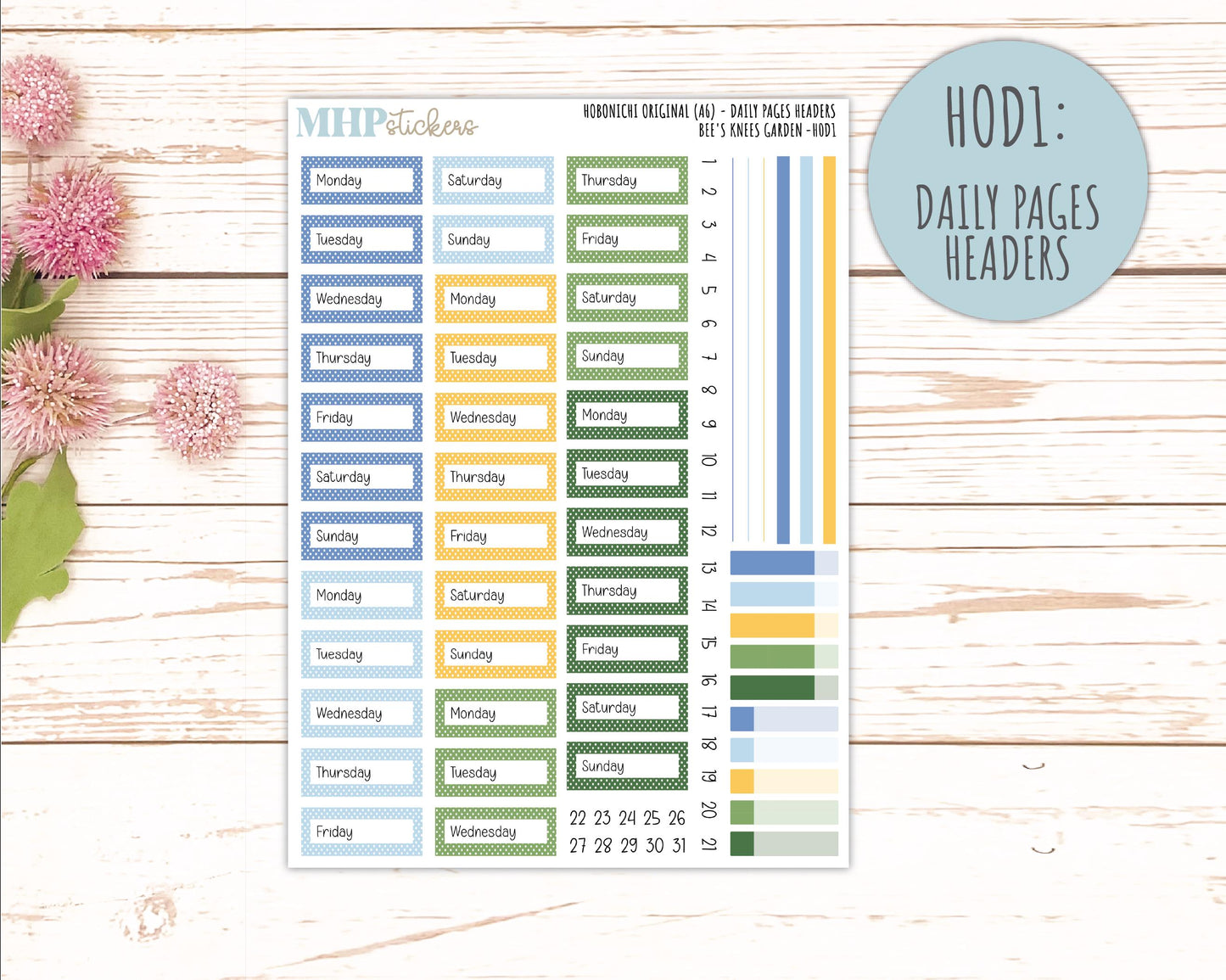 APRIL 2026 Stickers for Hobonichi Techo Original. A6 Planners "Bee's Knees Flowers" || HO