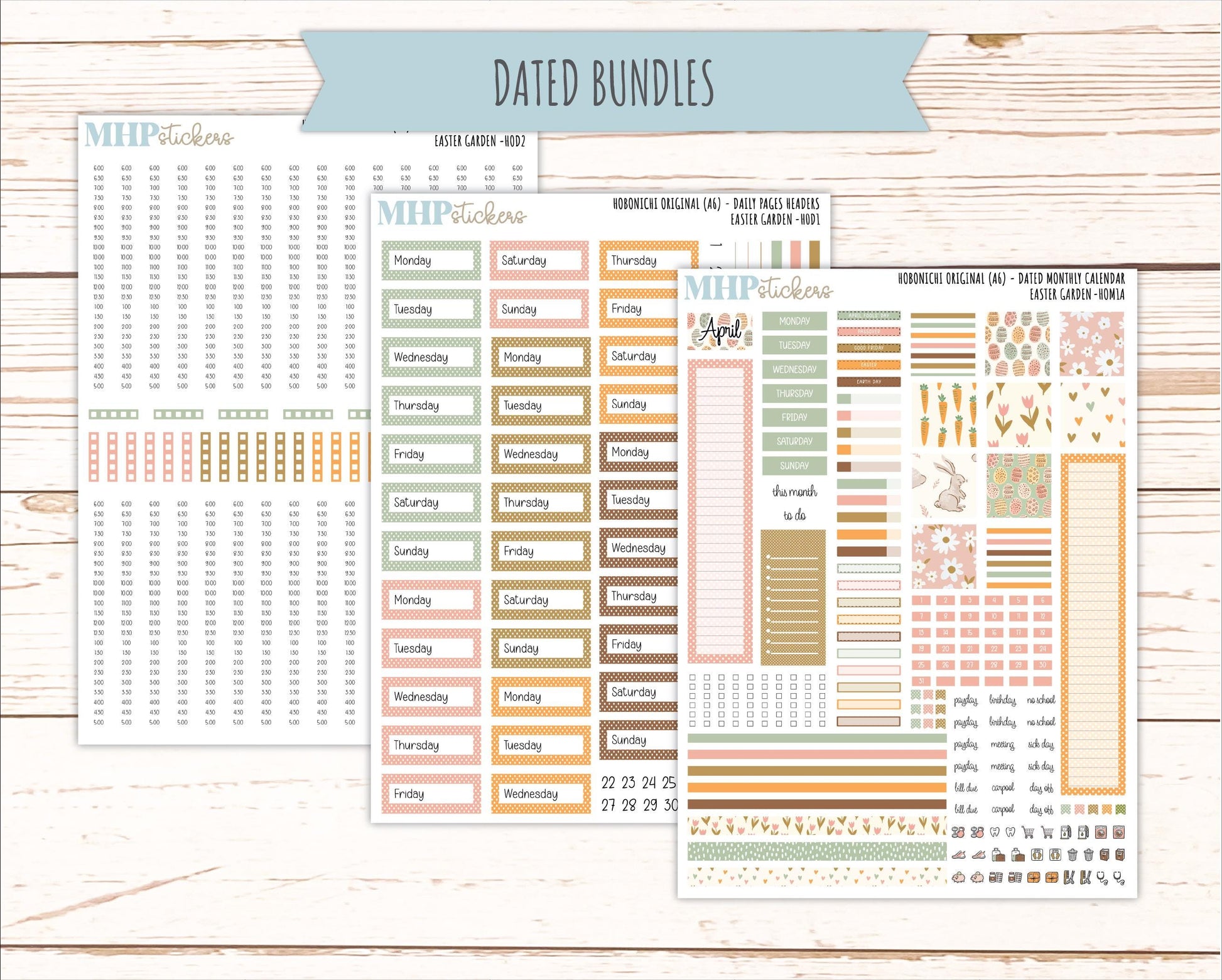APRIL 2026 Stickers for Hobonichi Techo Original. A6 Planners "Easter Garden" || HO