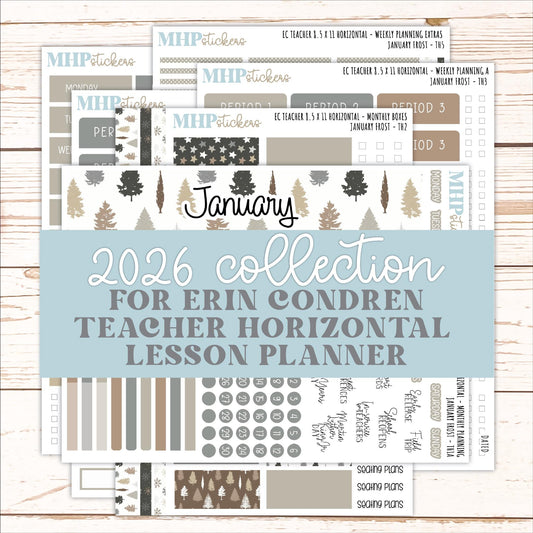 JANUARY Stickers for EC Teacher Lesson Planner - Horizontal Layout. 2026 Collection "January Frost" || ECTH