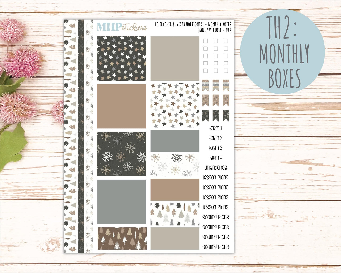 JANUARY Stickers for EC Teacher Lesson Planner - Horizontal Layout. 2026 Collection "January Frost" || ECTH