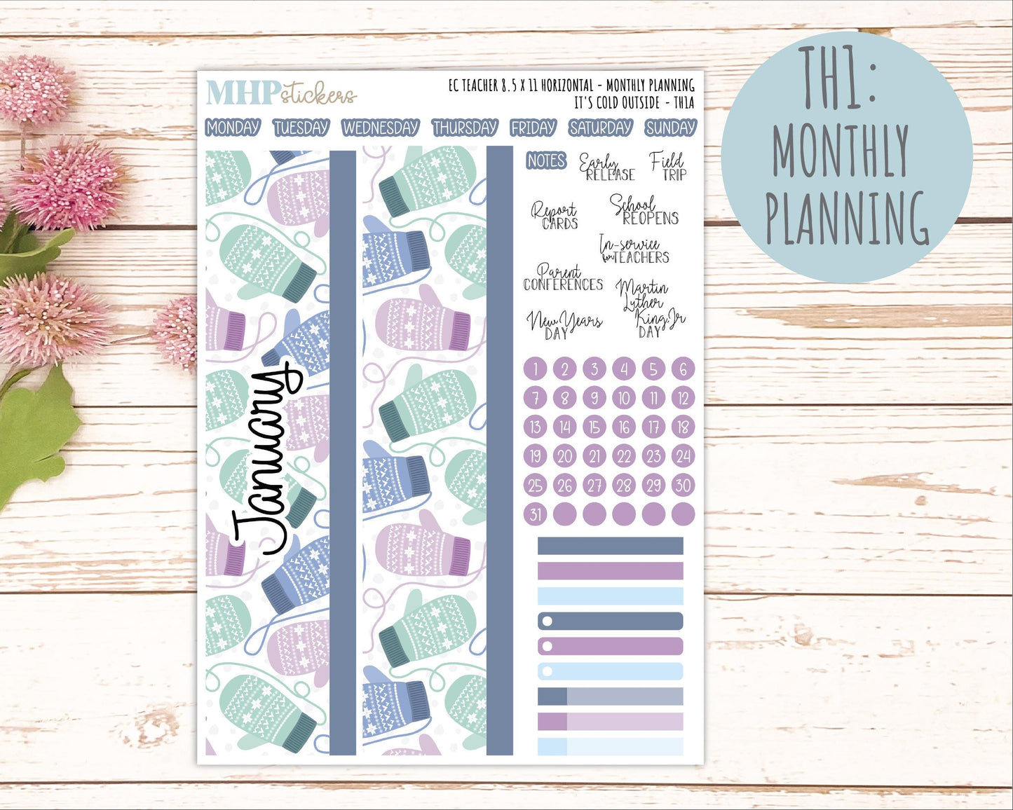 JANUARY Stickers for EC Teacher Lesson Planner - Horizontal Layout. 2026 Collection "It's Cold Outside" || ECTH