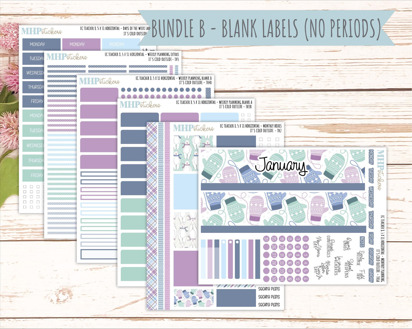 JANUARY Stickers for EC Teacher Lesson Planner - Horizontal Layout. 2026 Collection "It's Cold Outside" || ECTH