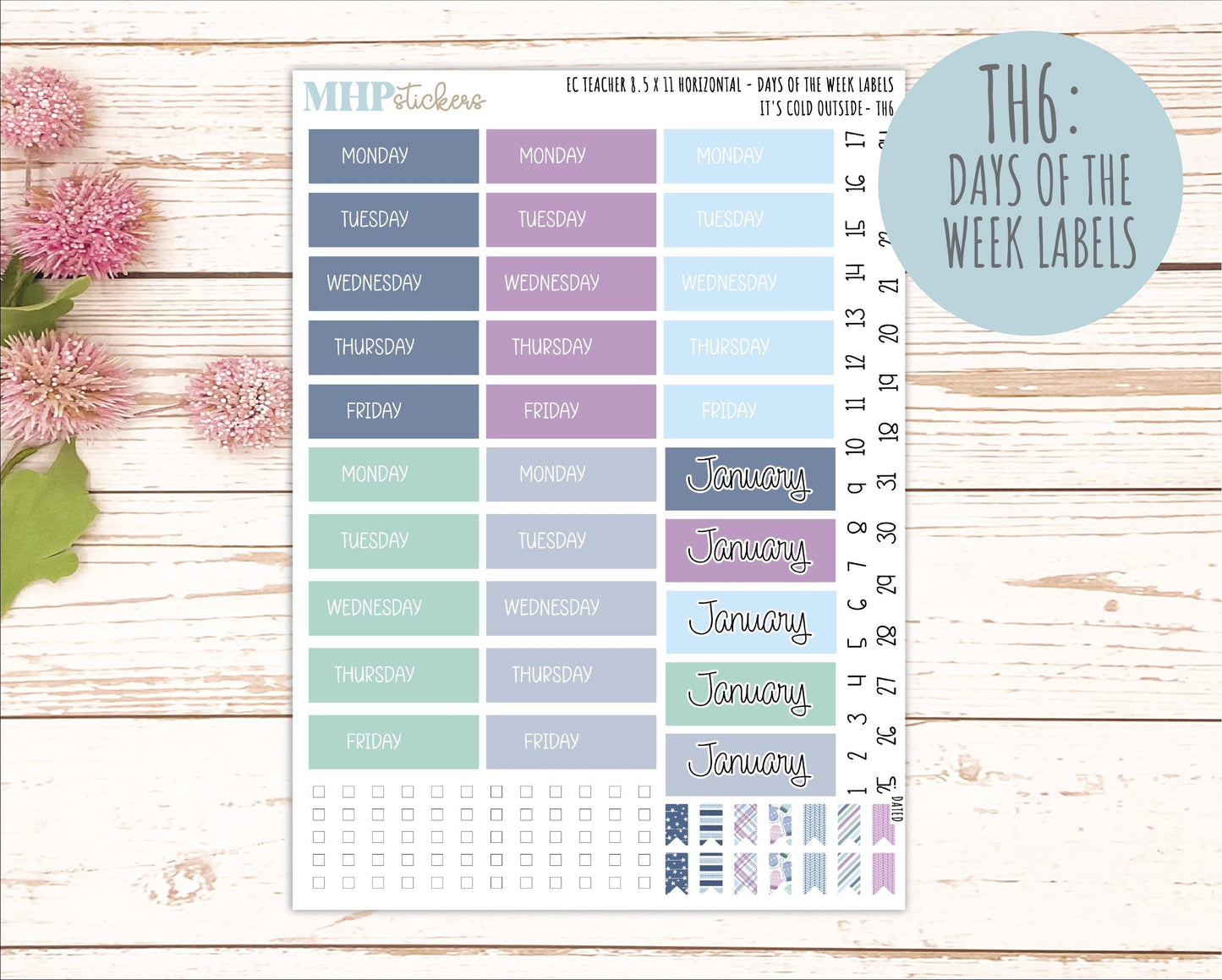 JANUARY Stickers for EC Teacher Lesson Planner - Horizontal Layout. 2026 Collection "It's Cold Outside" || ECTH