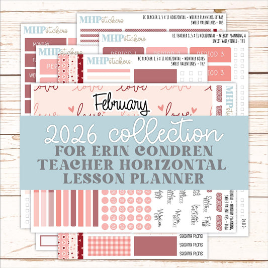 FEBRUARY Stickers for EC Teacher Lesson Planner - Horizontal Layout. 2026 Collection "Sweet Valentine" || ECTH
