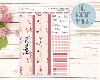 FEBRUARY Stickers for EC Teacher Lesson Planner - Horizontal Layout. 2026 Collection "Sweet Valentine" || ECTH
