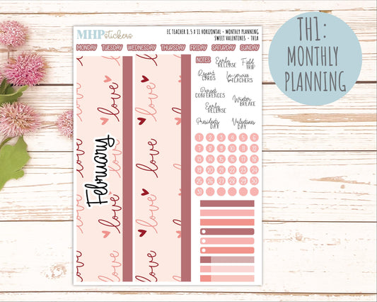 FEBRUARY Stickers for EC Teacher Lesson Planner - Horizontal Layout. 2026 Collection "Sweet Valentine" || ECTH