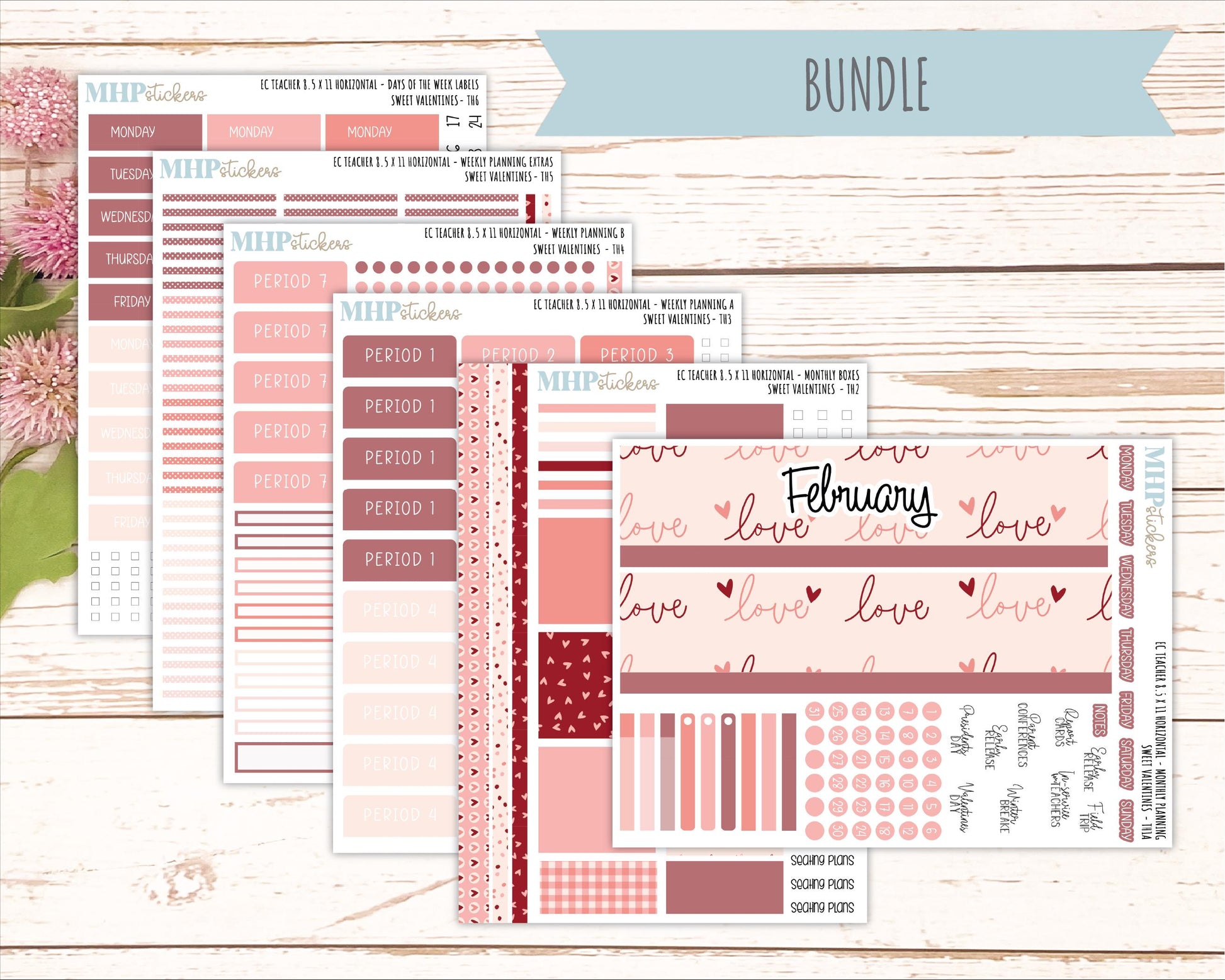 FEBRUARY Stickers for EC Teacher Lesson Planner - Horizontal Layout. 2026 Collection "Sweet Valentine" || ECTH
