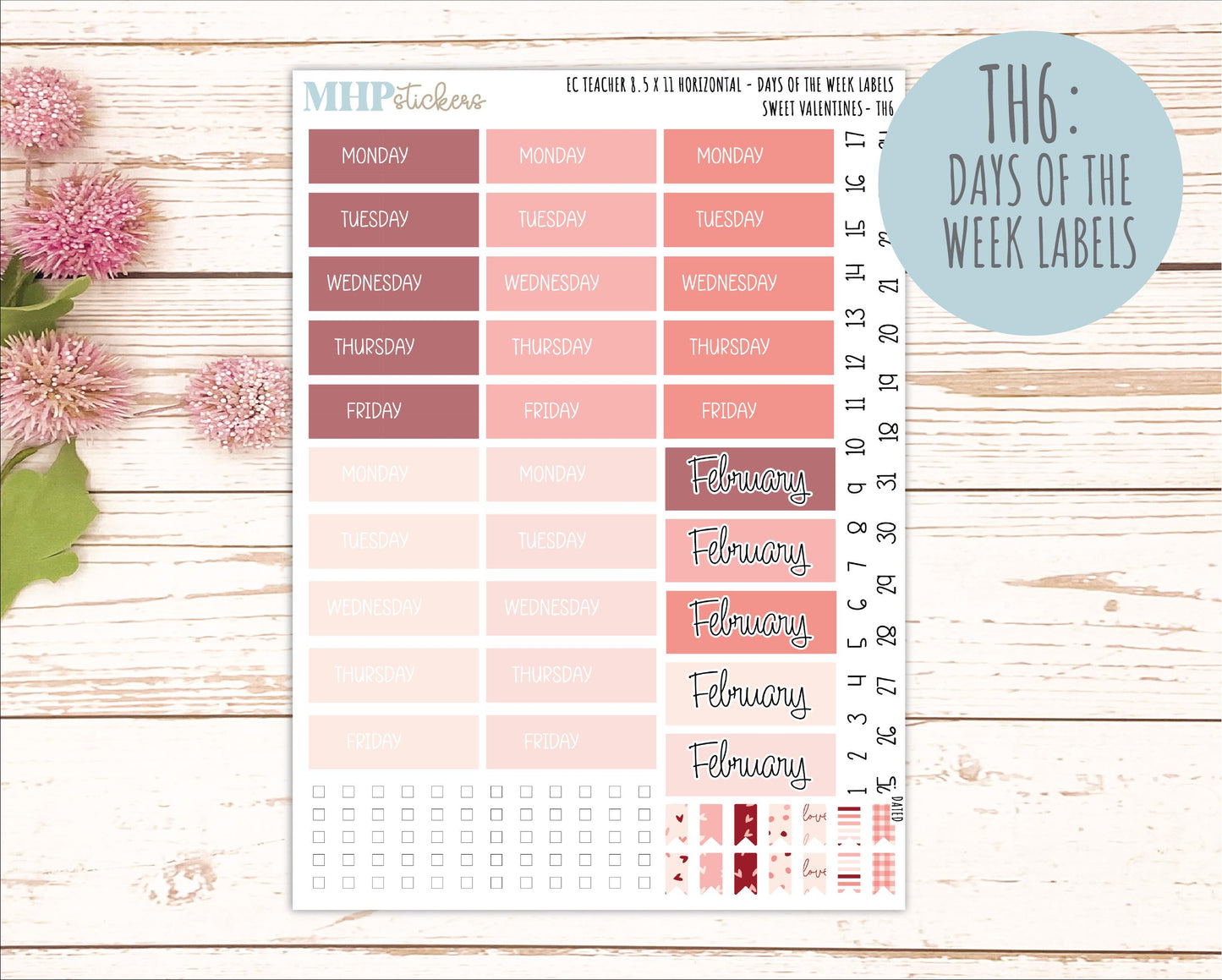 FEBRUARY Stickers for EC Teacher Lesson Planner - Horizontal Layout. 2026 Collection "Sweet Valentine" || ECTH