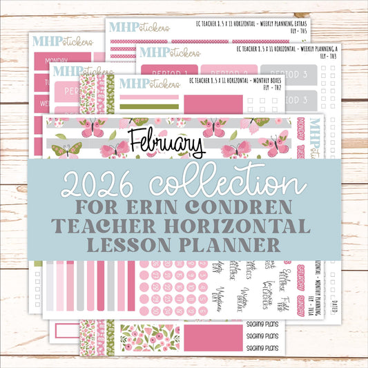 FEBRUARY Stickers for EC Teacher Lesson Planner - Horizontal Layout. 2026 Collection "Fly" || ECTH