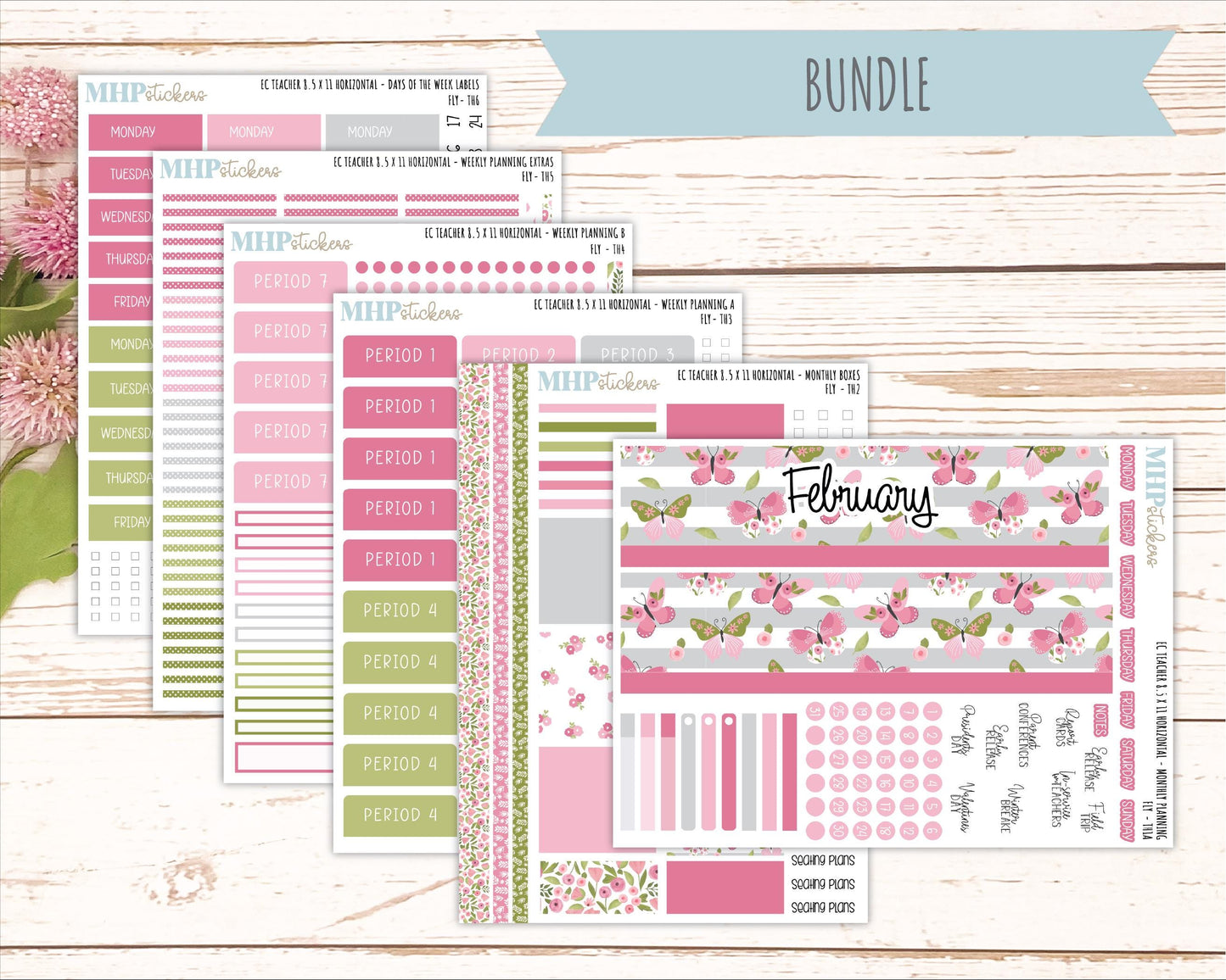 FEBRUARY Stickers for EC Teacher Lesson Planner - Horizontal Layout. 2026 Collection "Fly" || ECTH