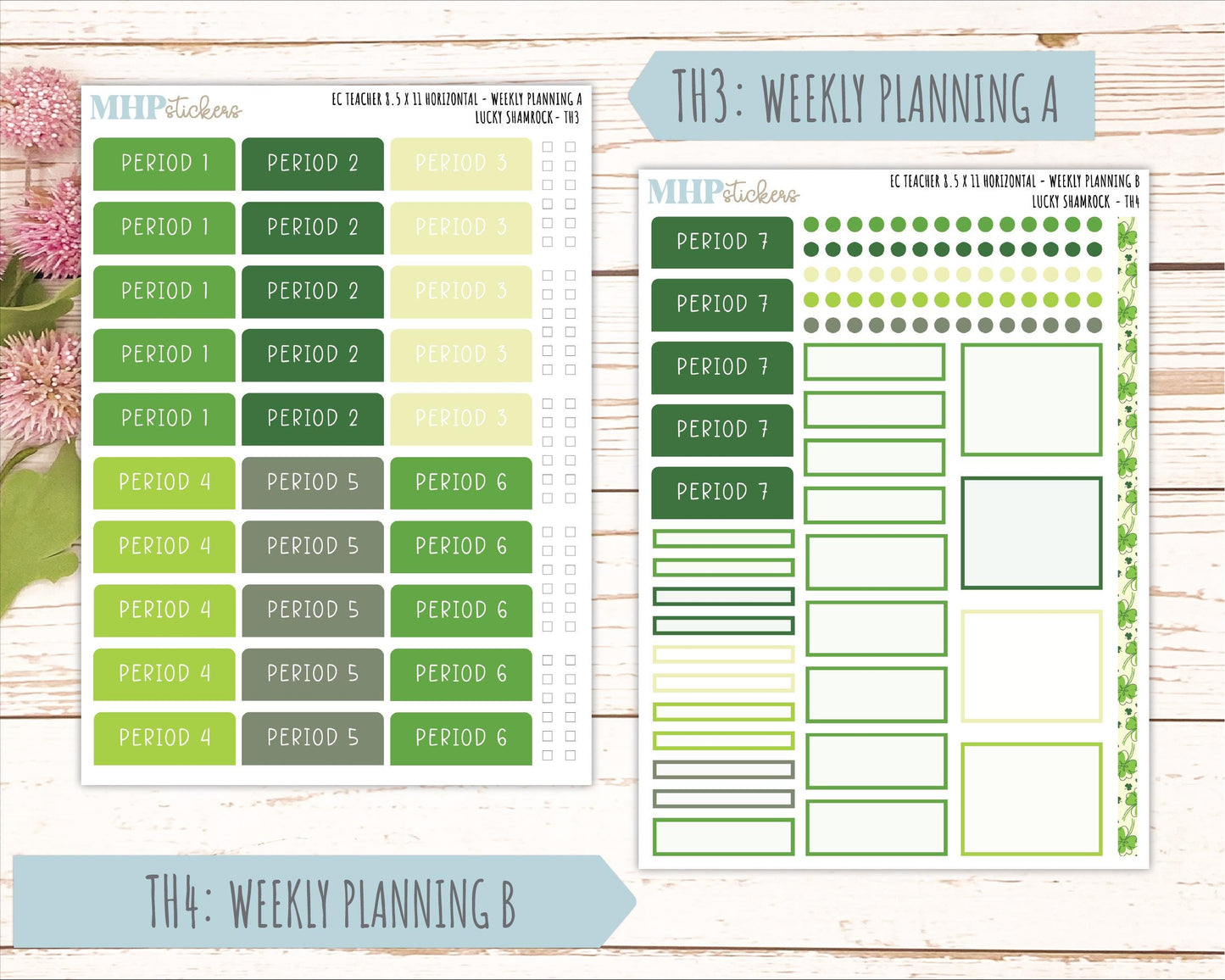 MARCH Stickers for EC Teacher Lesson Planner - Horizontal Layout. 2026 Collection "Lucky Shamrock" || ECTH