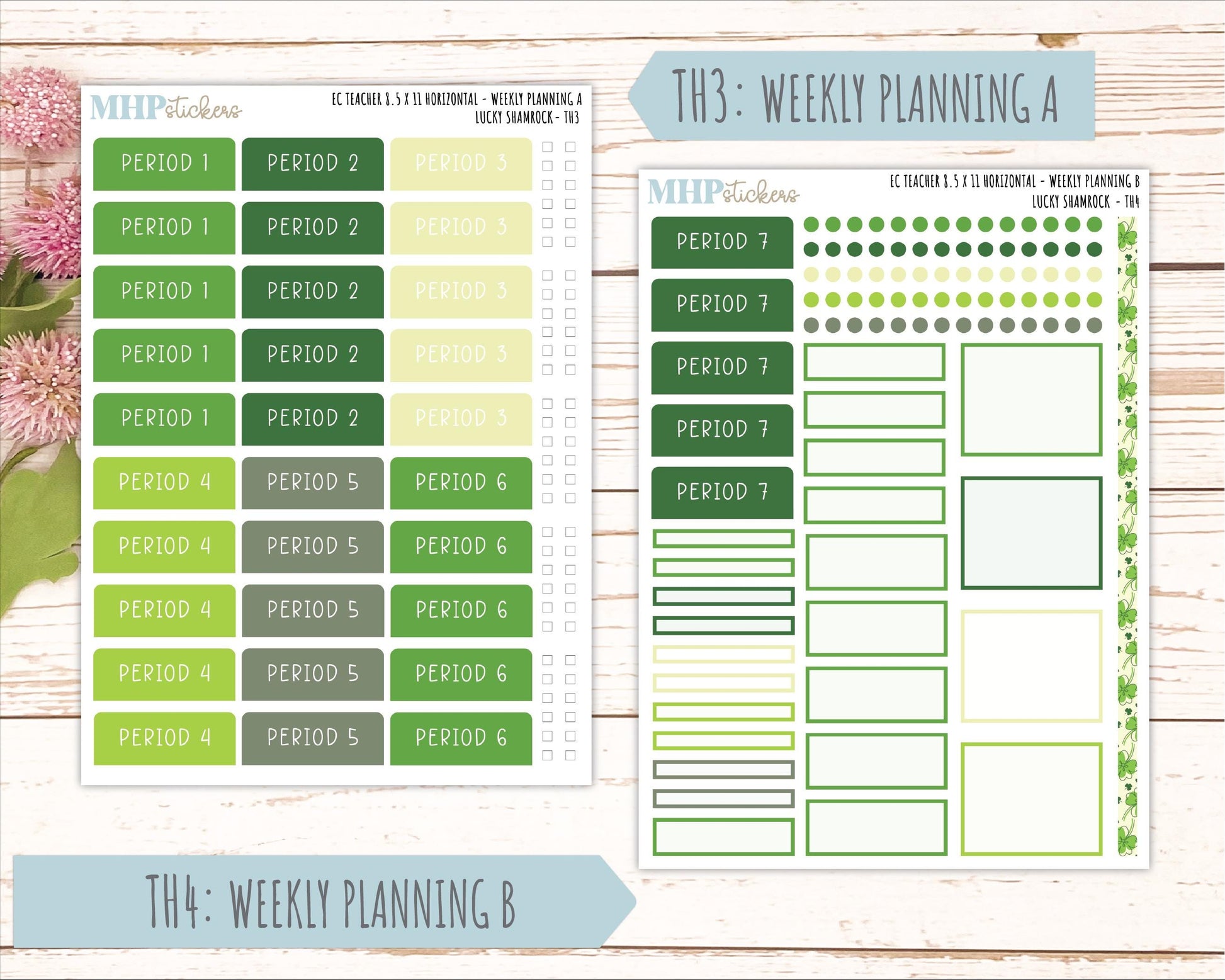 MARCH Stickers for EC Teacher Lesson Planner - Horizontal Layout. 2026 Collection "Lucky Shamrock" || ECTH