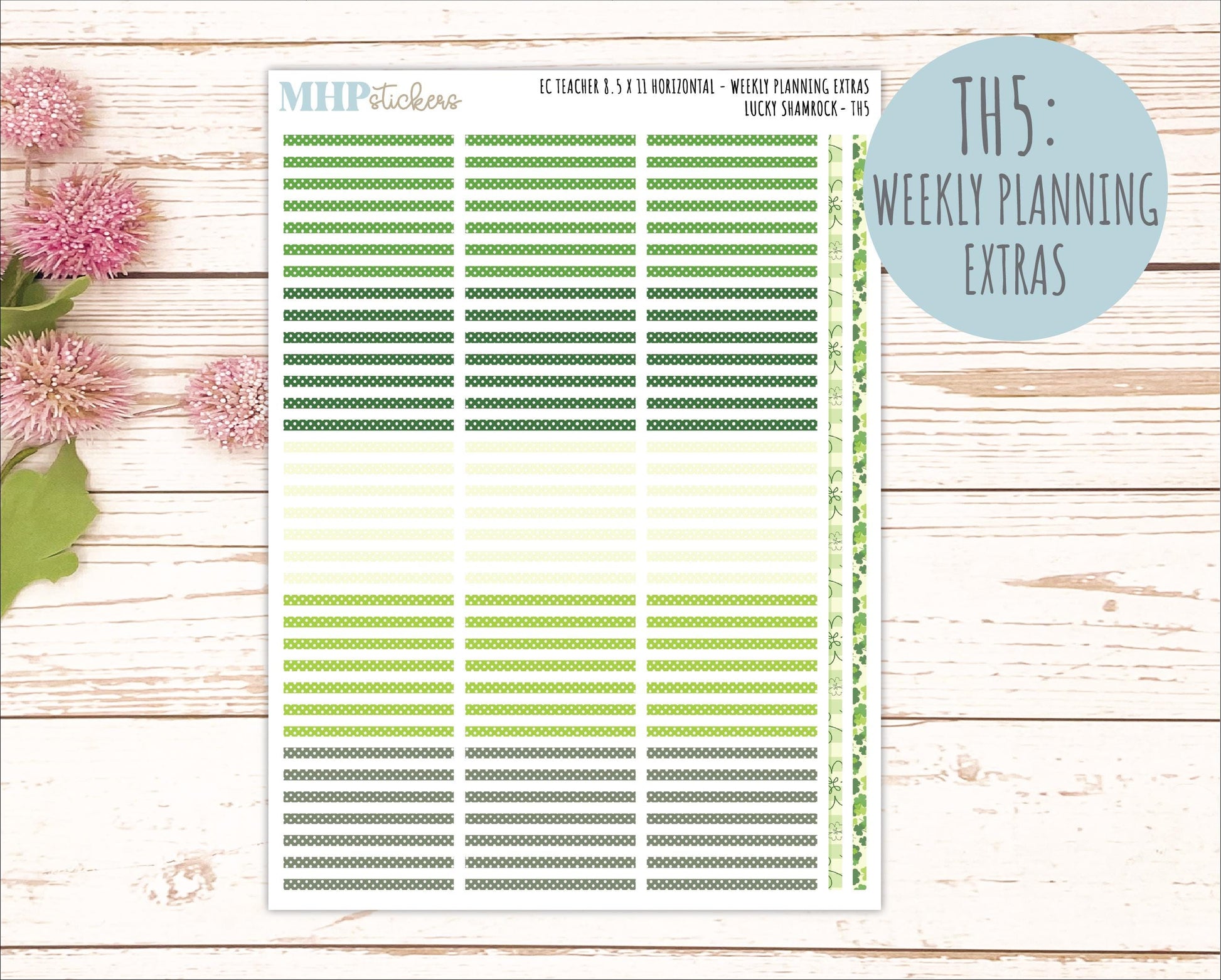 MARCH Stickers for EC Teacher Lesson Planner - Horizontal Layout. 2026 Collection "Lucky Shamrock" || ECTH