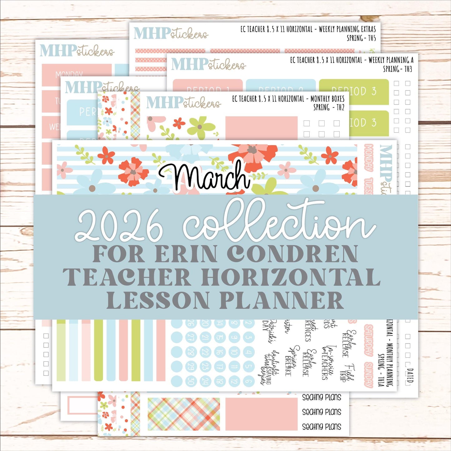 MARCH Stickers for EC Teacher Lesson Planner - Horizontal Layout. 2026 Collection "Spring" || ECTH